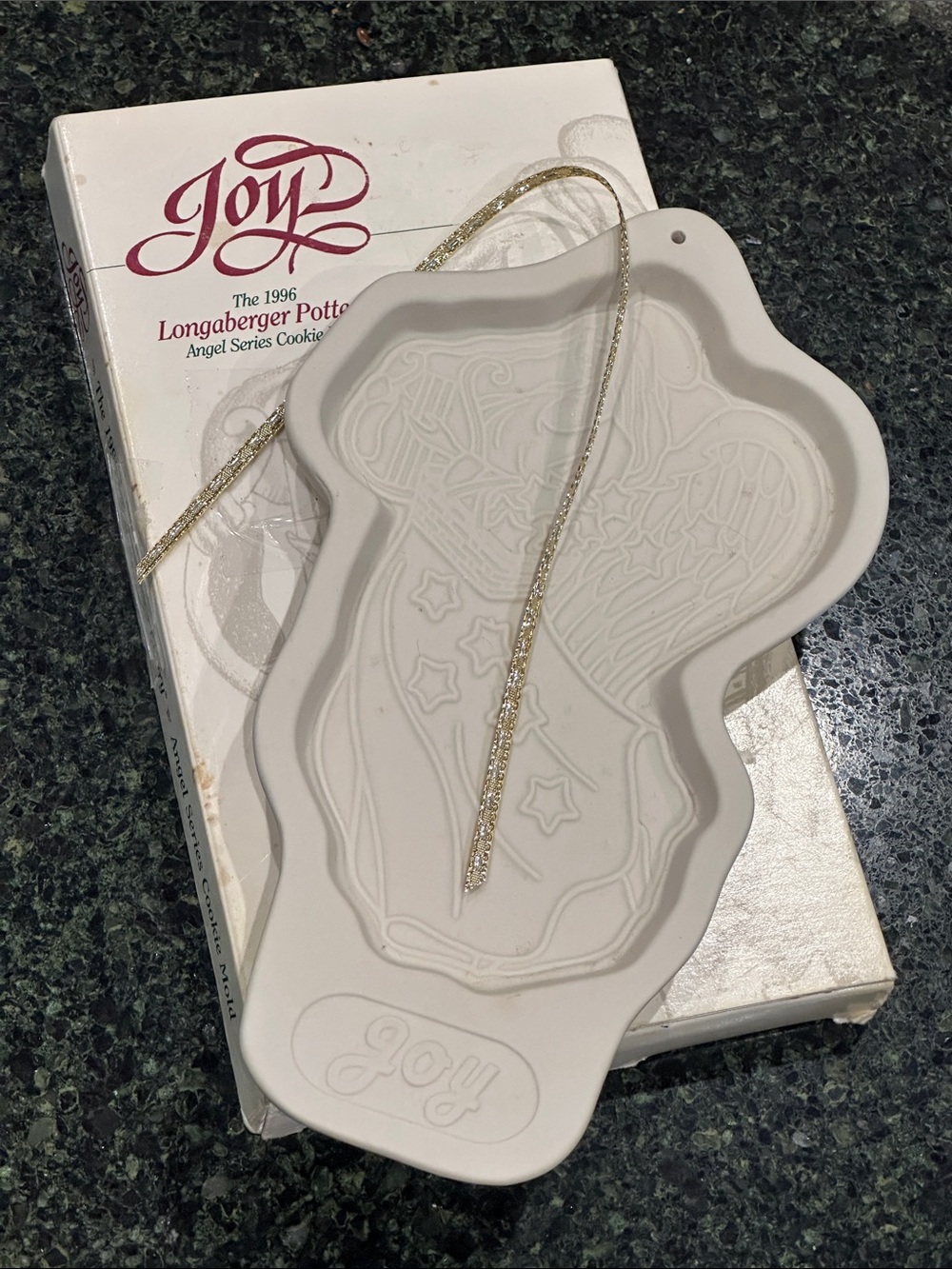 Longaberger 'Joy' Angel series Cookie Mold vtg Christmas 1996 pottery w box